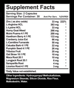 Volumaxx ingredients label